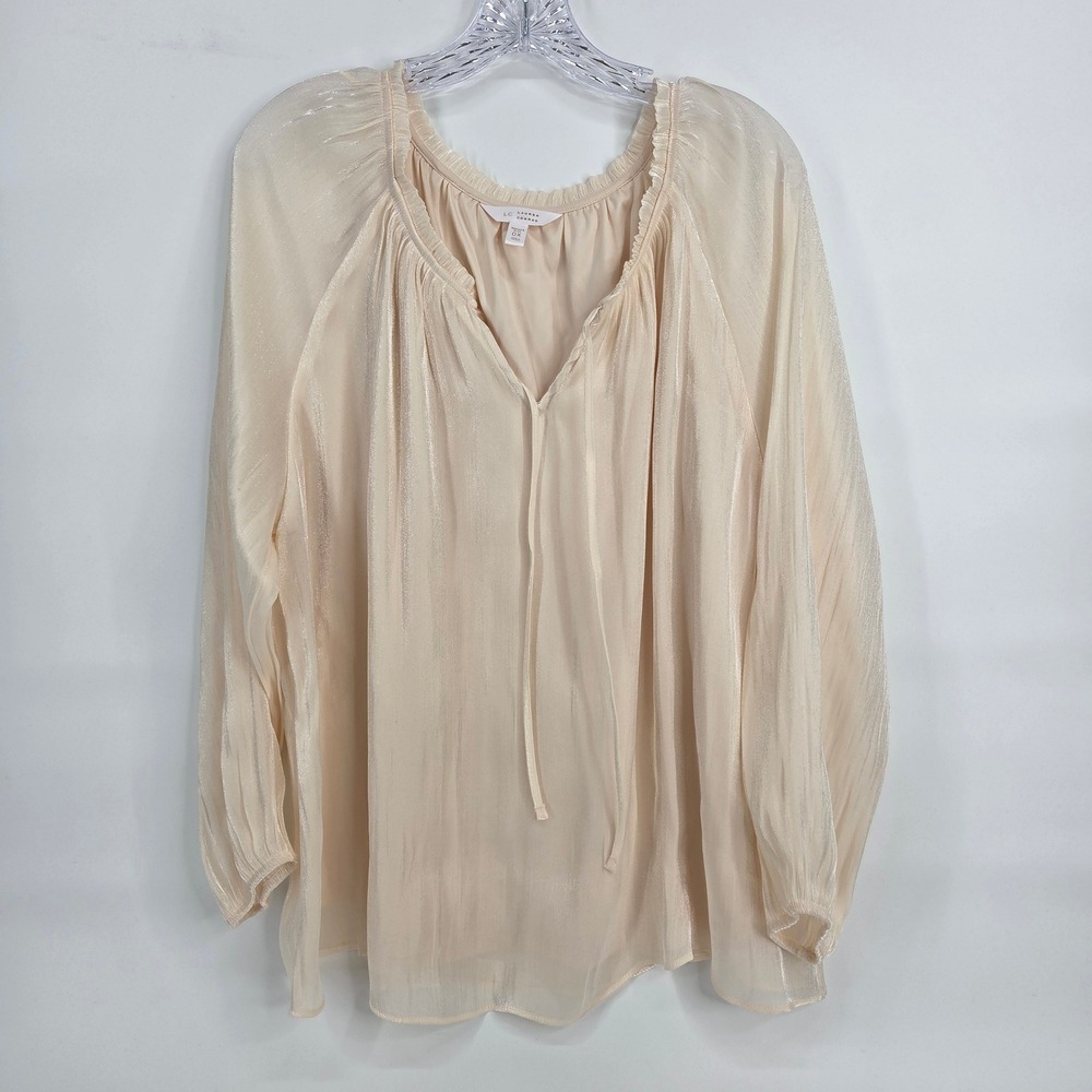 LC Lauren Conrad Blouse 0X Beige Metallic Boho Ethereal Peasant Fairy